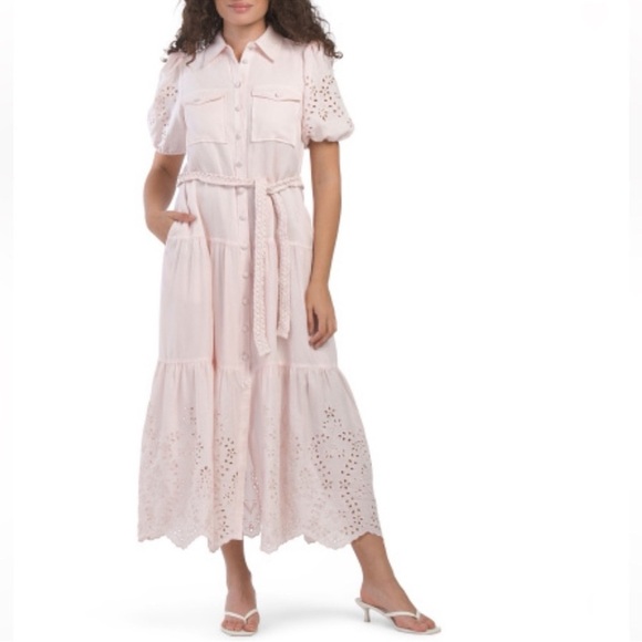 Elie Tahari High End Line Light Pink Eyelet Maxi Dress - Picture 2 of 10